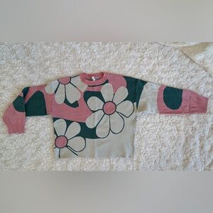 Wishlist Floral Crew Neck Sweater - Pink, Green, and Cream